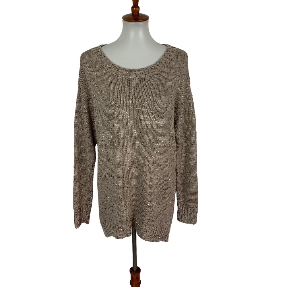 Michael Stars Brown Sequin Knit Pullover Sweater Boho Luxe Evening SQ460 XS/S